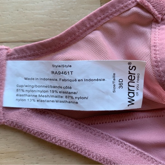 Warner’s underarm smoothing with mesh convertible T-shirt Bra 36D Pink color - Picture 5 of 6